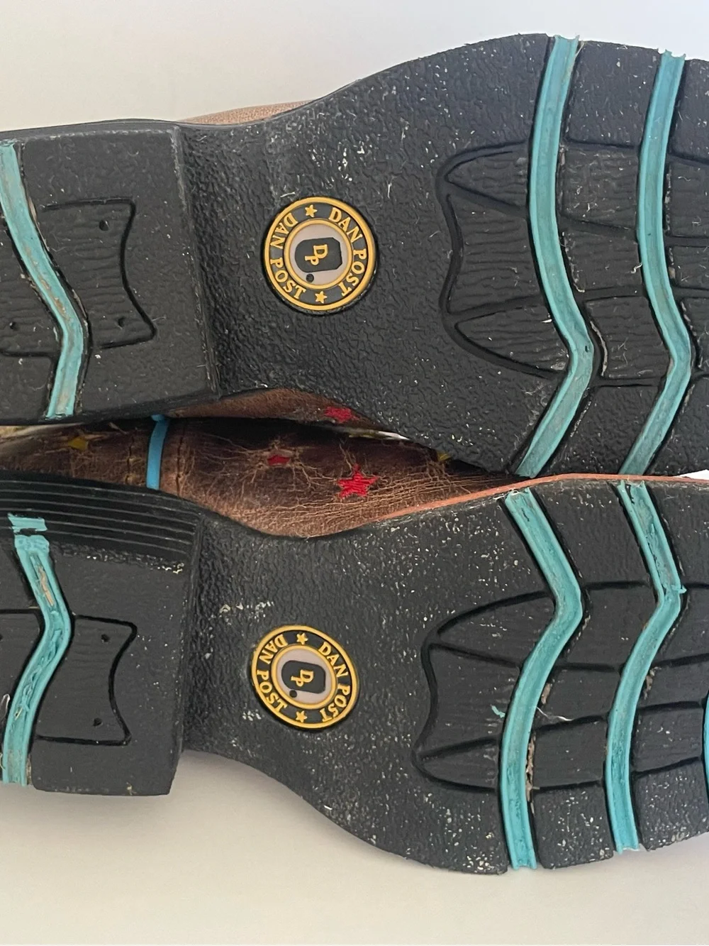 Dan Post Girls Brown Cowboy Boots with Turquoise Trim and Multicolor Stars